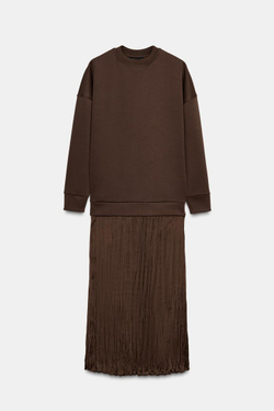 ZARA КОНТРАСТНОЕ ПЛАТЬЕ, КОРИЧНЕВЫЙ