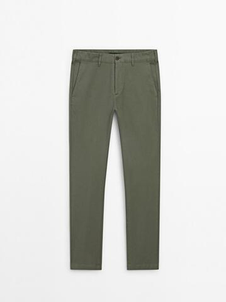 Massimo Dutti Зауженные холщовые брюки, зеленый