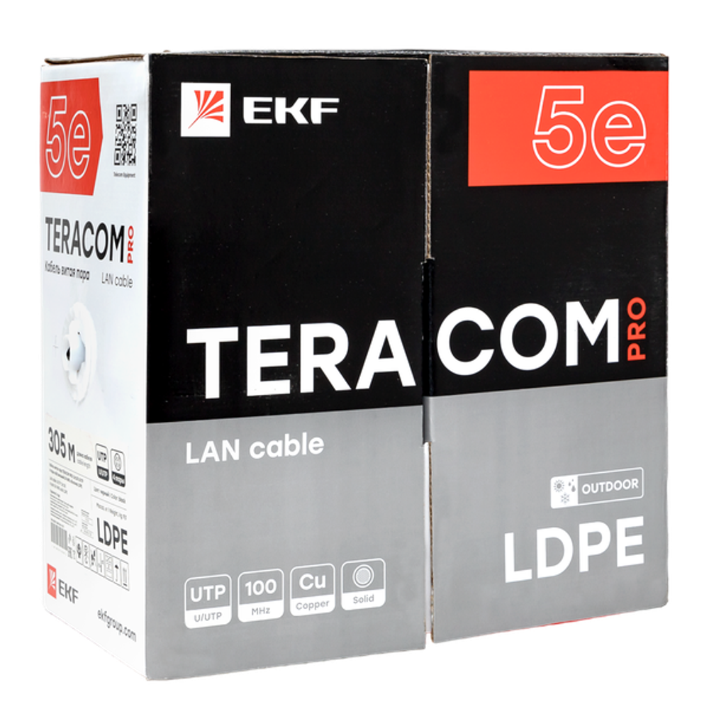 Кабель витая пара TERACOM PRO Cat.5E U/UTP 4 пары solid внешний 24AWG оболочка LDPE цвет черный (упак. 305м) (305.00 шт.)