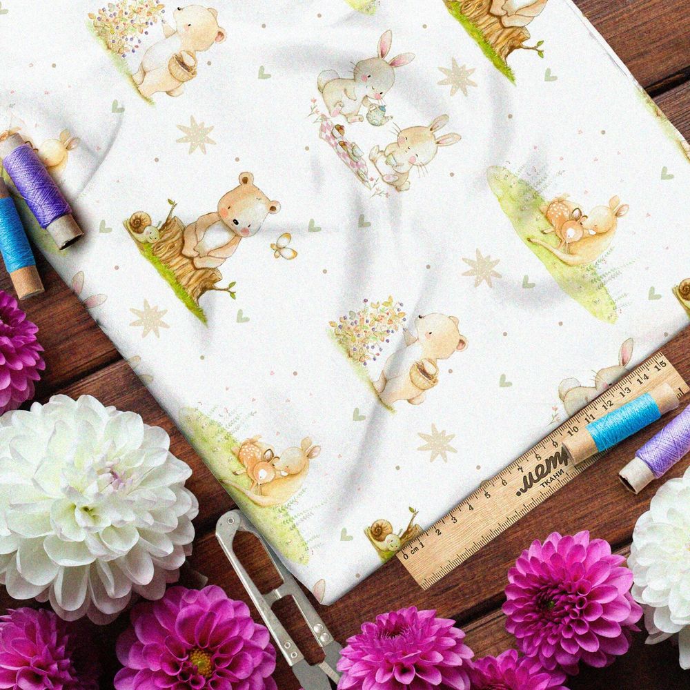 Ткань дюспо добрые животные в лесу со своей семьёй