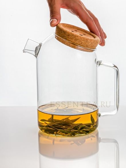Чайник стеклянный с бамбуковой крышкой 1200 мл