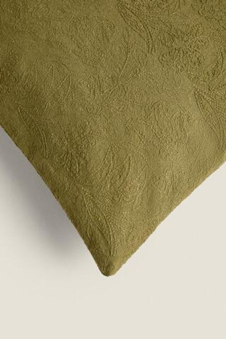 ZARA HOME ЖАККАРДОВЫЙ ЧЕХОЛ ДЛЯ ДЕКОРАТИВНОЙ ПОДУШКИ С ВЫШИВКОЙ, ЗЕЛЕНЫЙ