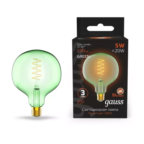 Лампа Gauss LED Filament G125 5W Е27 190lm 1800К green flexible 1012802105