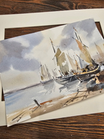 Картина авторская акварельная в паспарту 30х40 см на стену для интерьера "В порту"