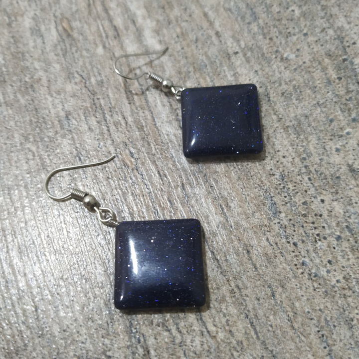 Серьги Авантюрин синий форма ромб металл золотистый