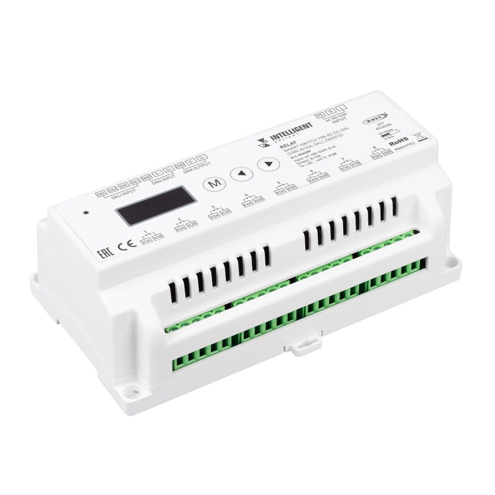 INTELLIGENT ARLIGHT Релейный модуль SMART-SWITCH-708-82-D2-DIN (230V, 8x10A, DALI, DMX512) (IARL, IP20 Пластик, 5 лет) 046489