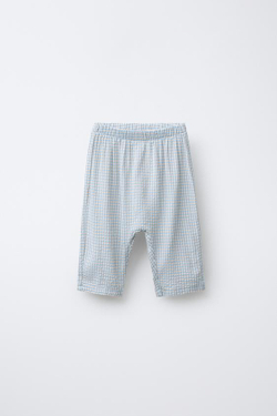 ZARA БРЮКИ ИЗ РЕЛЬЕФНОЙ ТКАНИ В КЛЕТКУ, ПЕСОЧНЫЙ/СИНИЙ