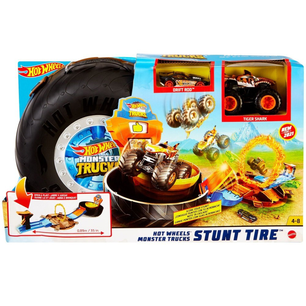 Hot Wheels Monster Trucks - Набор "Трюковая шинная арена" + 2 автомобиля GVK48 / артикул   GVK48  / GTIN 887961928433