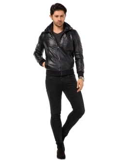 Куртка мужская натуральная кожаная с капюшоном бомбер Турция