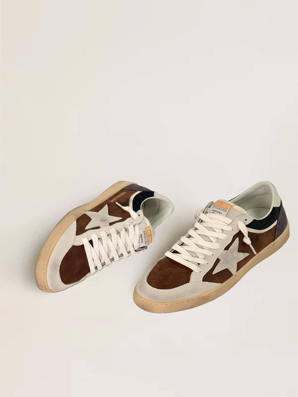 Men's Army green Ball Star shoes in waxed suede with star and heel in ice grey suede