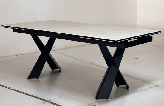 Стол ORISTANO 200 MARBLES KL-99 Белый мрамор матовый, итальянская керамика/ черный каркас