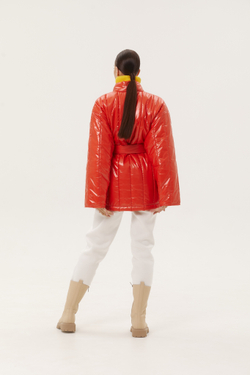 Пуховик - Кимоно укороченный, огненно-рыжий (XS/S)