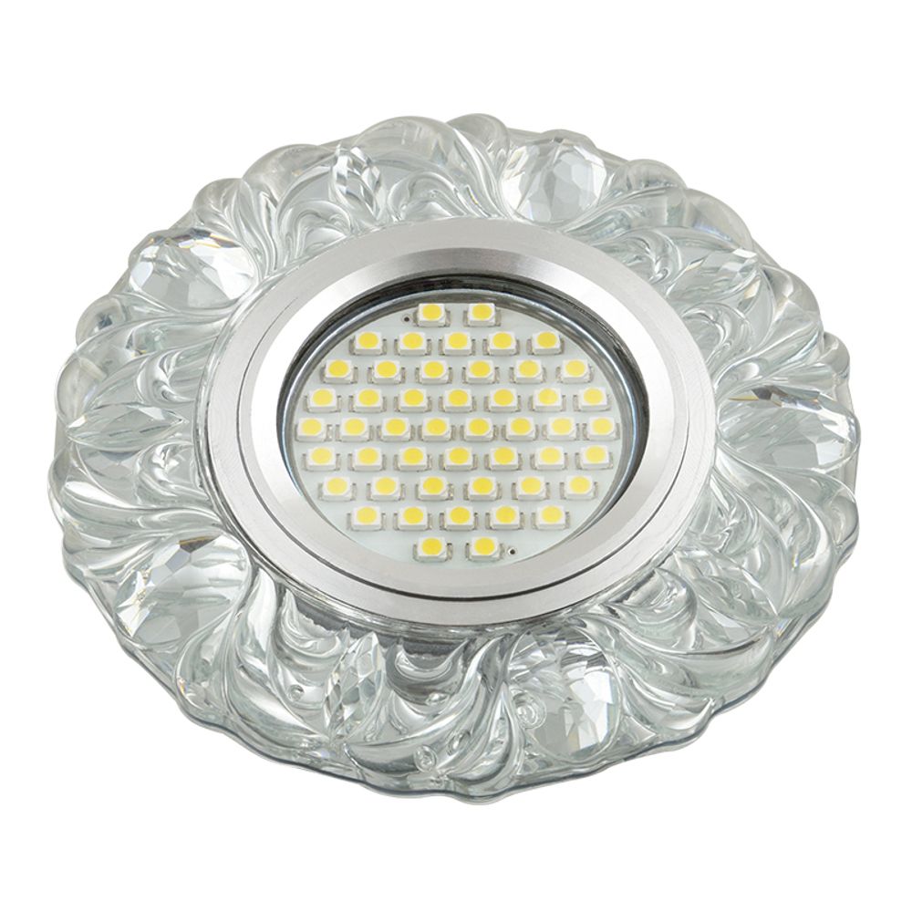 DLS-L136 GU5.3 GLASSY/CLEAR Светильник декоративный встраиваемый, серия Luciole. Без лампы, цоколь GU5.3. Доп. светодиодная подсветка 3Вт. Стекло. Зер