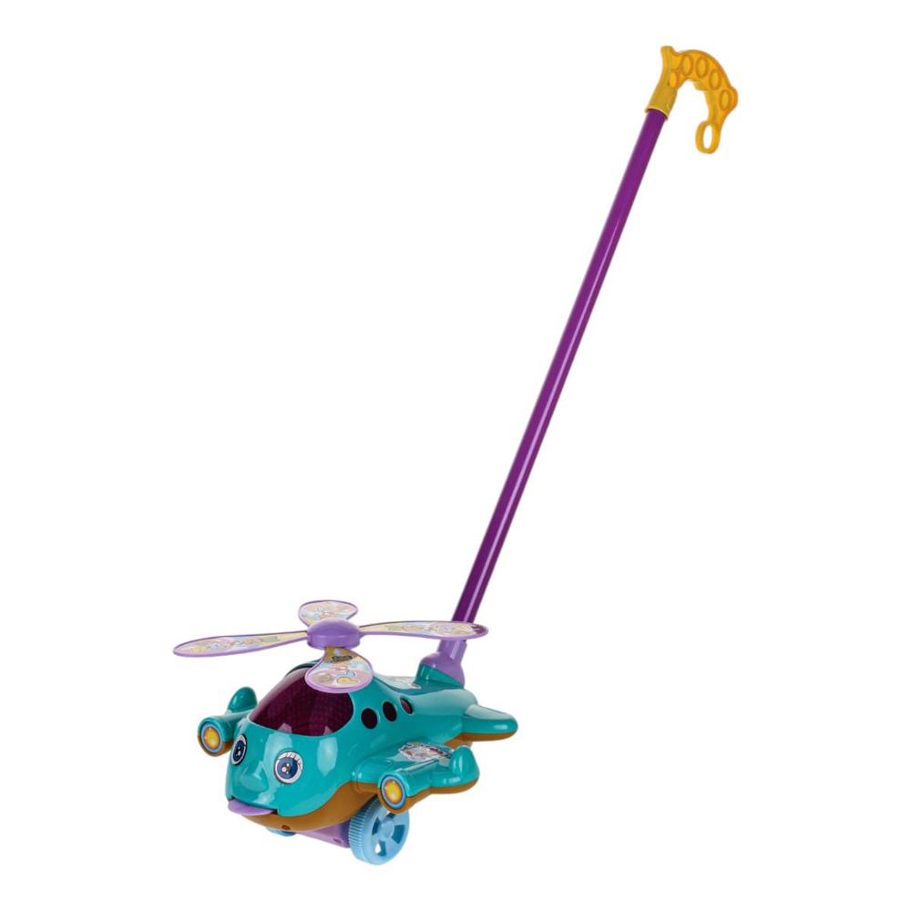 Каталка на палке Вертолет 57см, цвет бирюзовый, пакет 352