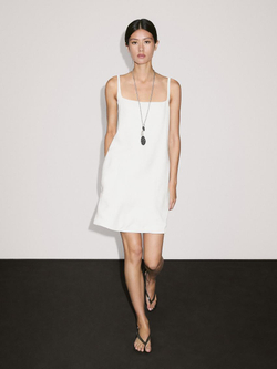 Massimo Dutti Мини-платье из смесового льна на бретелях, бежевый