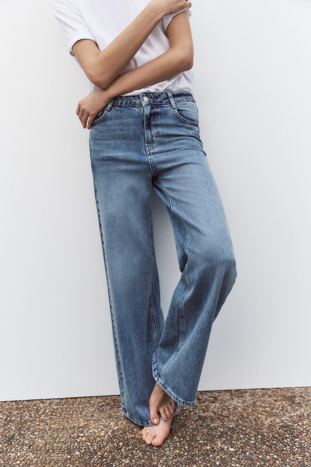 ZARA ДЖИНСЫ Z1975 WIDE LEG LONG LENGTH С ВЫСОКОЙ ПОСАДКОЙ, ВЫЦВЕТШИЙ СИНИЙ