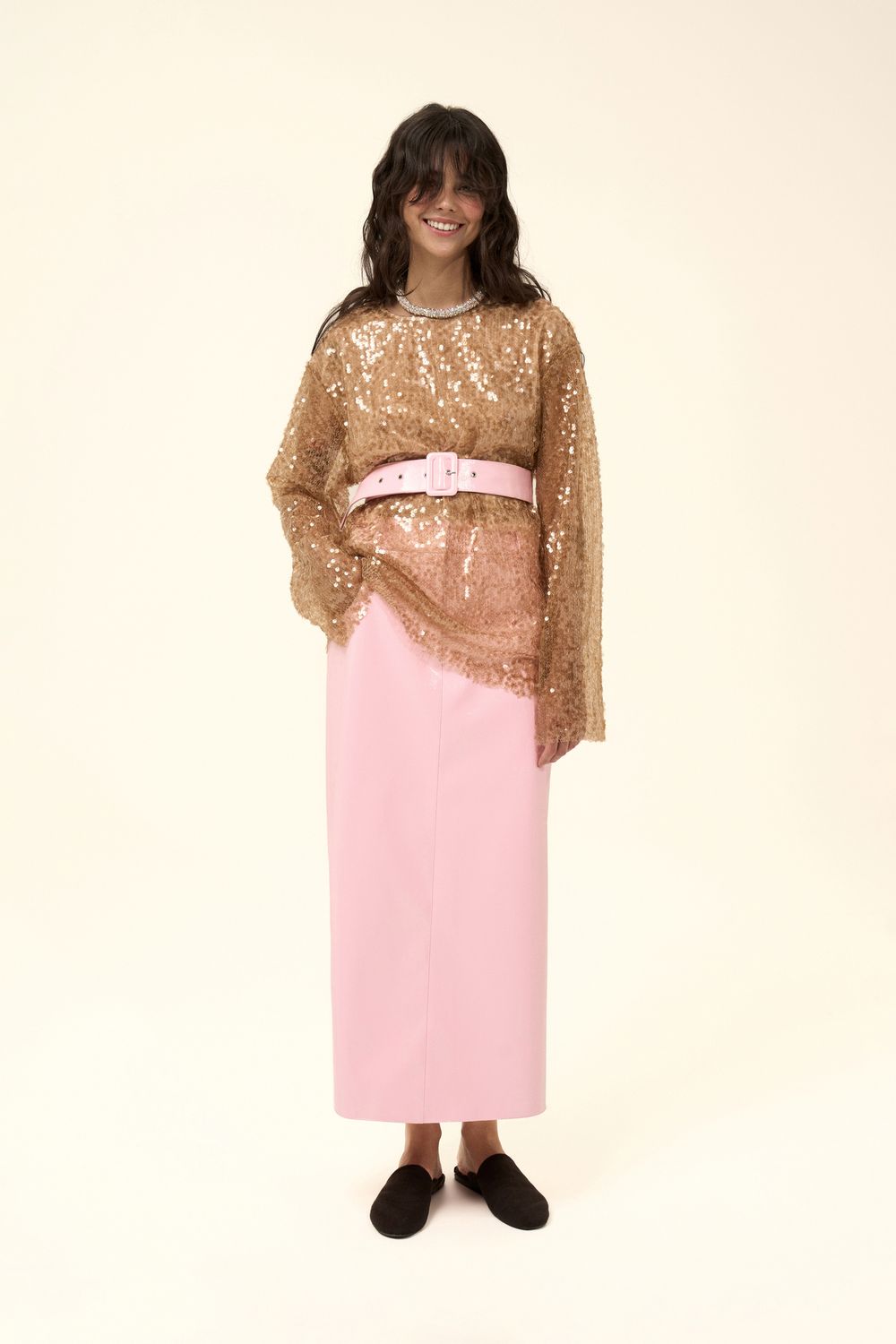 Юбка миди (Лаковый кусочек), розовая