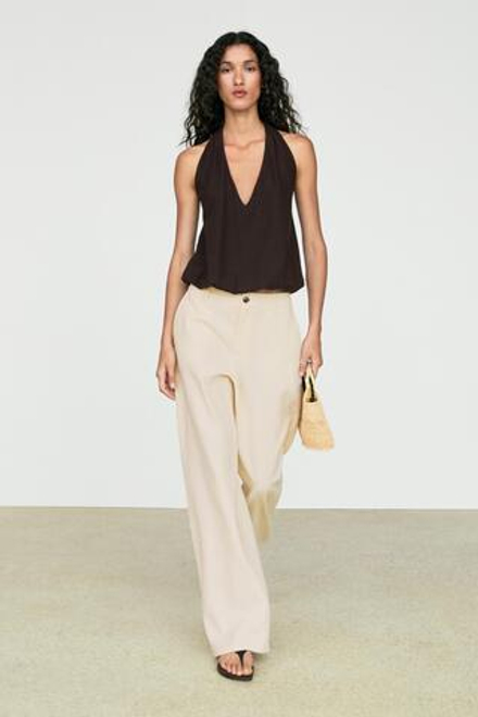 Massimo Dutti Брюки свободного кроя из смесового льна, пестро-жженый