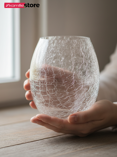 Ваза для цветов декоративная 13х15 см. овальная "Битое стекло"