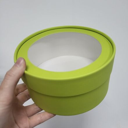 Коробка ТУБУС плотный с окном d=16 см h=8 см (Лайм)