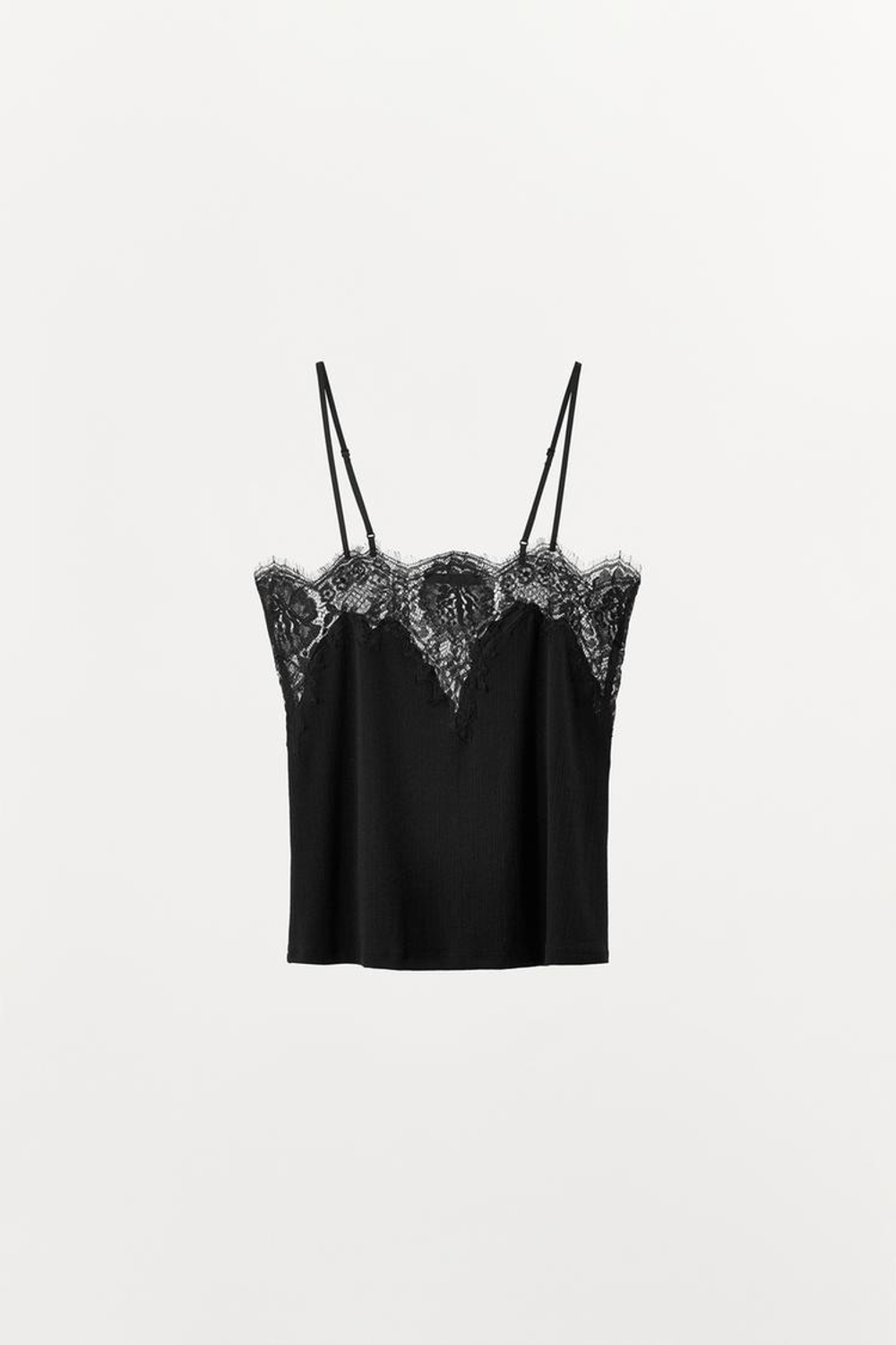 ZARA ТОП ИЗ ВЯЗАНОГО КРУЖЕВА НА БРЕТЕЛЯХ, ЧЕРНЫЙ