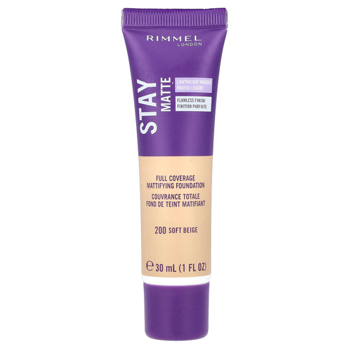 Rimmel London, Stay Matte, матирующий тональный крем с полным покрытием, оттенок 200 светлый бежевый, 30 мл (1 жидк. унция)