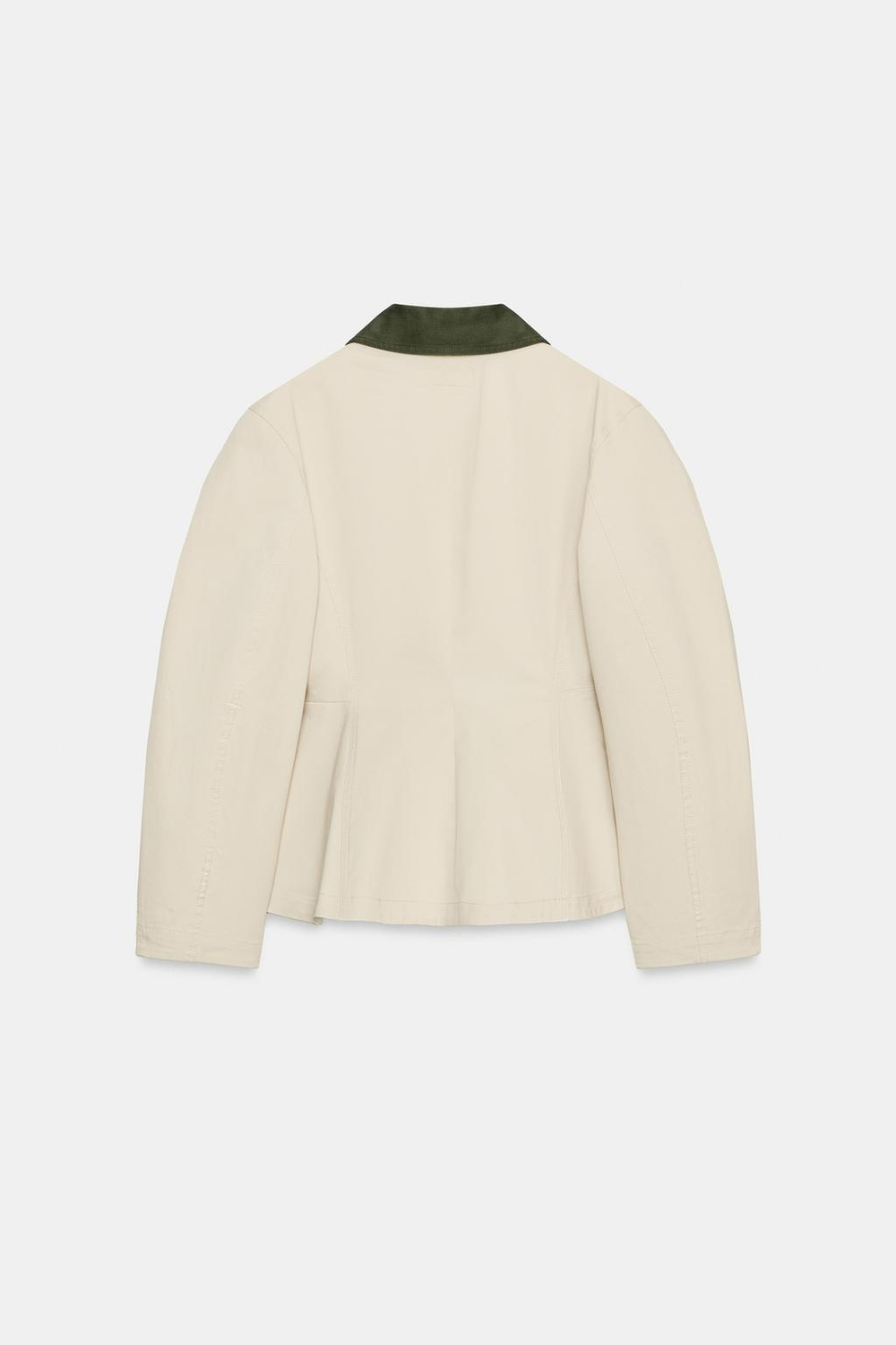 ZARA КУРТКА С КОНТРАСТНЫМ ВОРОТНИКОМ И БАСКОЙ, КОСТЯНОЙ