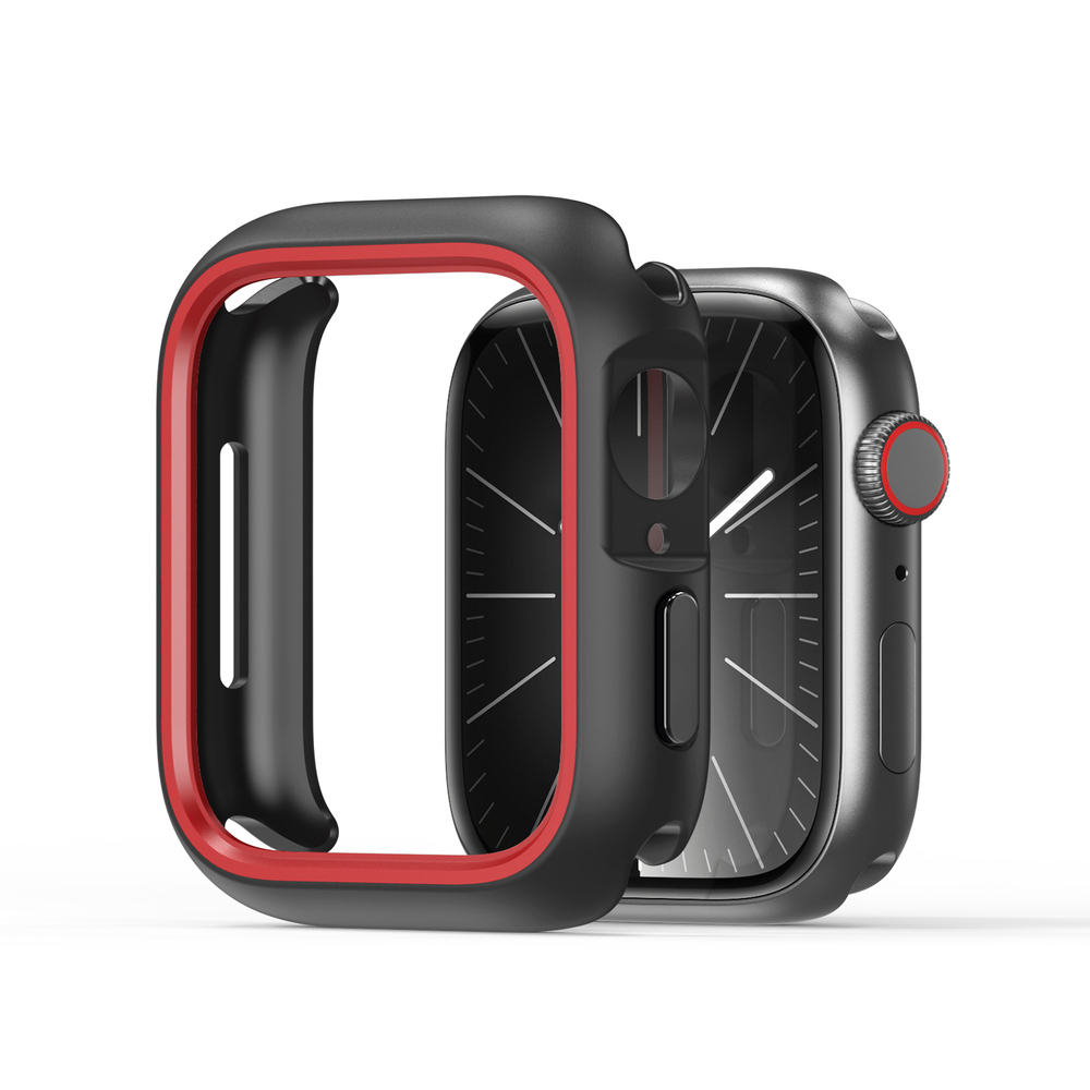 Чехол-бампер для часов Apple Watch 41мм для моделей 7, 8 и 9, черный с красными вставками (Black/Red) от Dux Ducis, серия Bamo Series Case