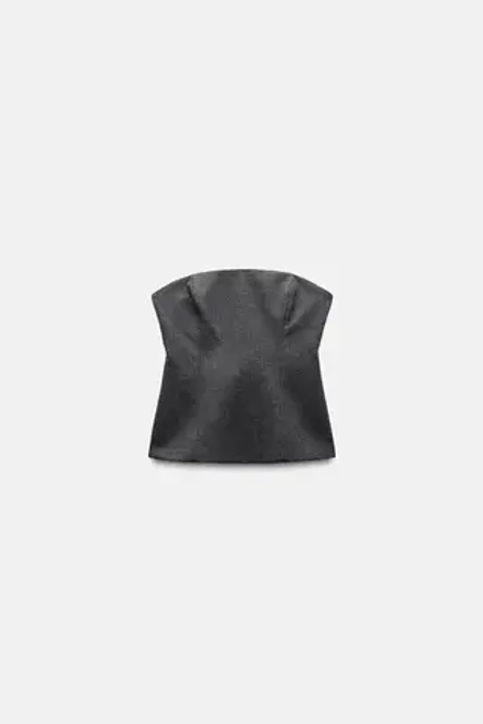 ZARA ТОП БЕЗ БРЕТЕЛЕЙ, ТЕМНО-СЕРЫЙ