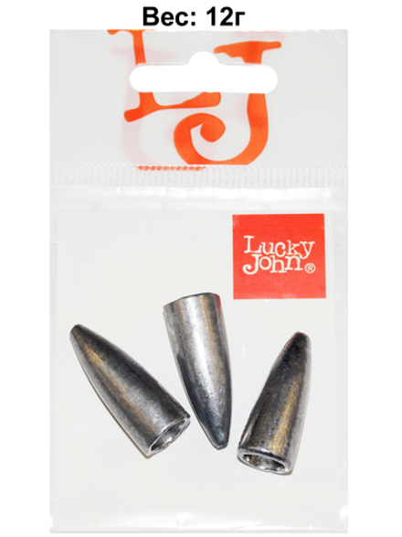 Груз Lucky John BULLET для техасской и каролинской оснастки 12г, уп. 3шт