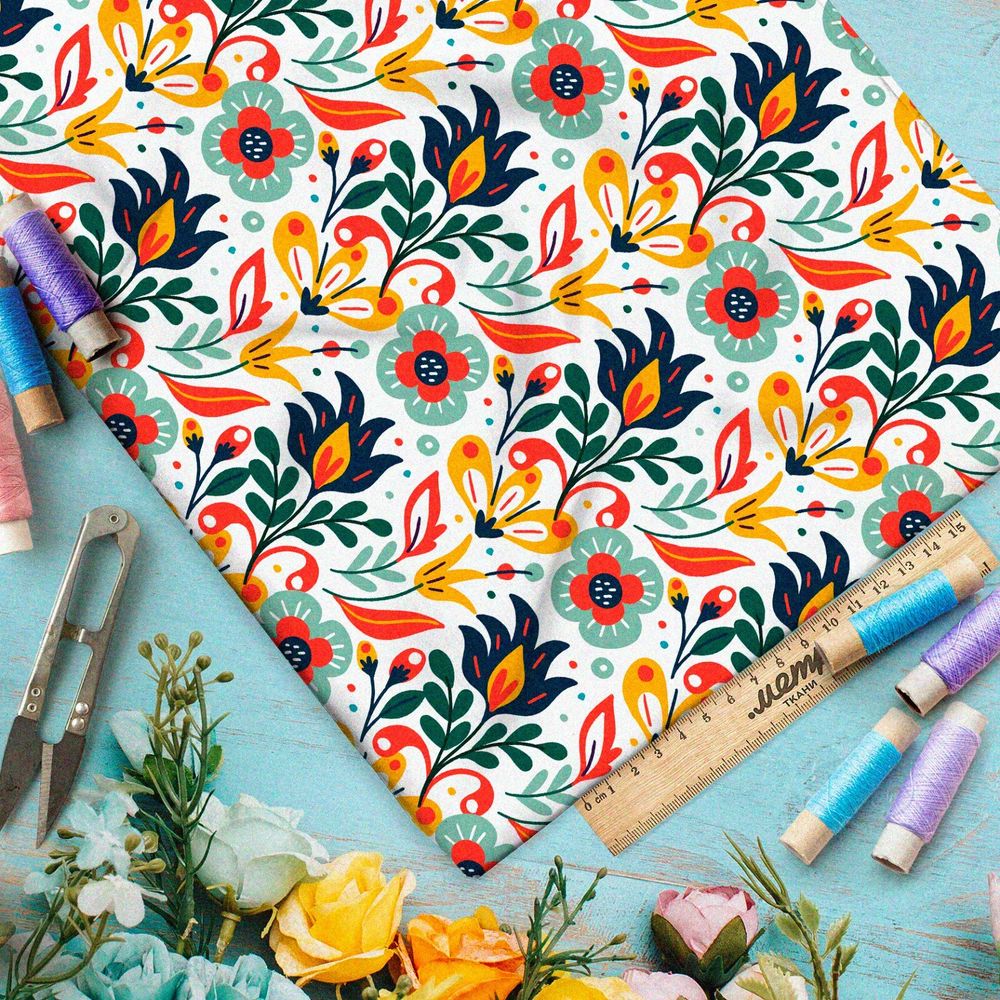 Ткань лён яркие цветы из советского мультика