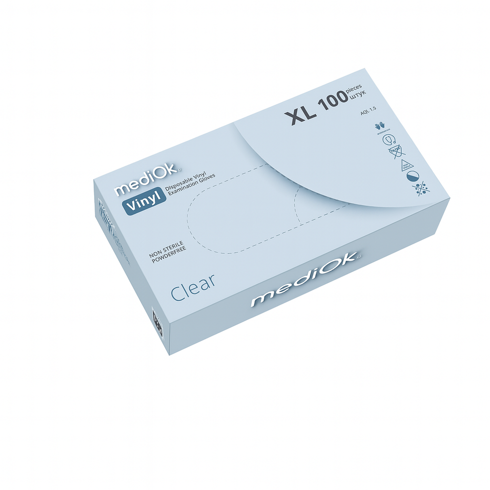 Перчатки виниловые MediOk ПРОЗРАЧНЫЕ, ХL, 50 пар в упаковке