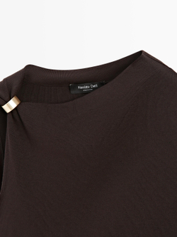 Massimo Dutti Топ асимметричного кроя с деталью «Брошь», коричневый