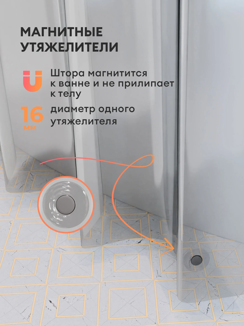 Штора для ванной комнаты 180*180, Defender Home