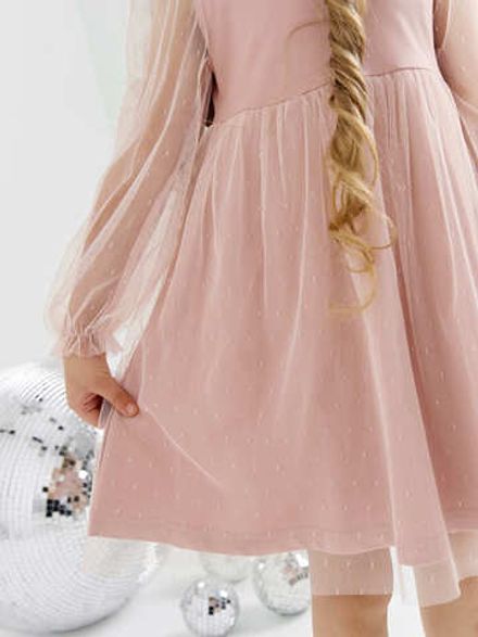 Платье с длинным рукавом и юбкой из фатина "Пудра"