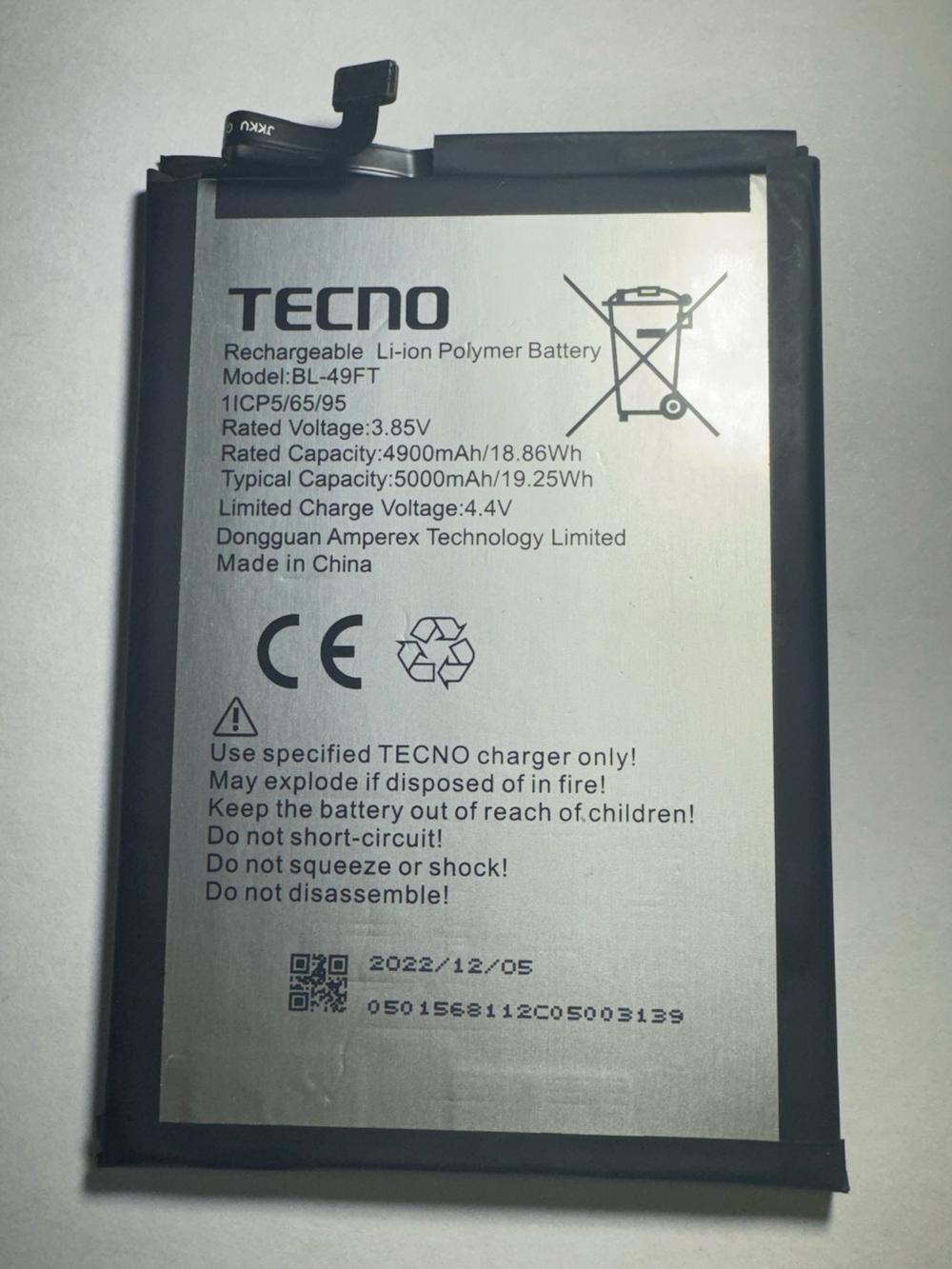 Аккумулятор для Tecno BL-49FT (Spark 5 Air/6 Go/8C/8P/Go 2022/POP 5 LTE/POP 6 Pro/Camon 15/15 Air)
