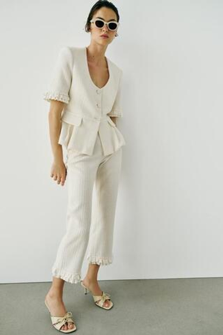 ZARA БРЮКИ MINI FLARE С ВОЛАНАМИ, ЭКРЮ