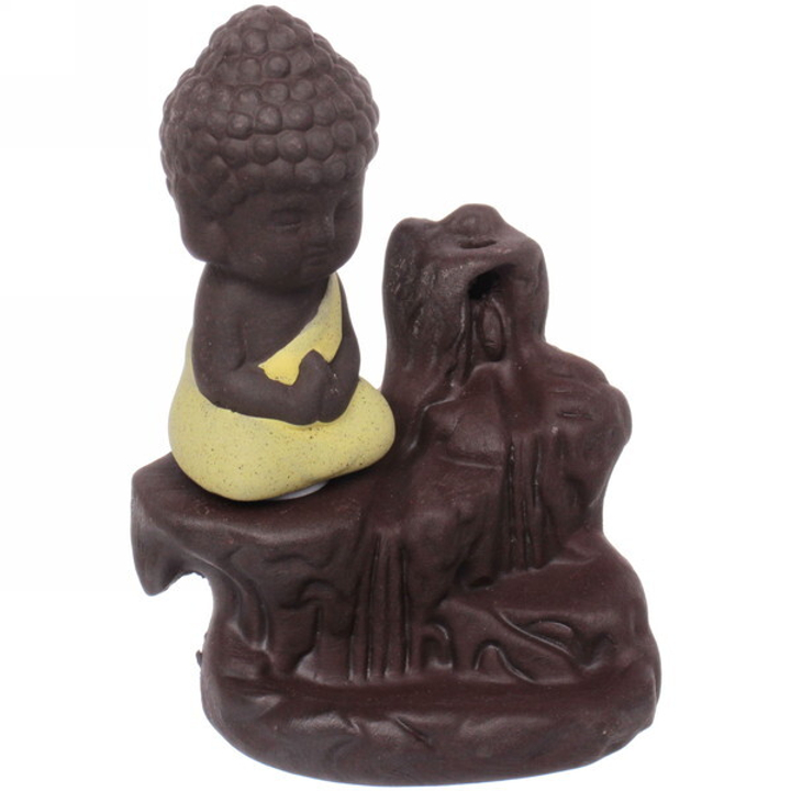 Подставка под стелющиеся благовония Будда на скале в желто-зеленом одеянии 8x5,5x11,5 см