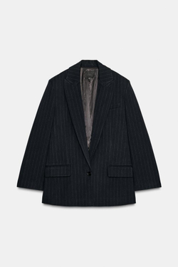 ZARA БЛЕЙЗЕР В ТОНКУЮ ПОЛОСКУ С КАРМАНАМИ, МОРСКОЙ СИНИЙ