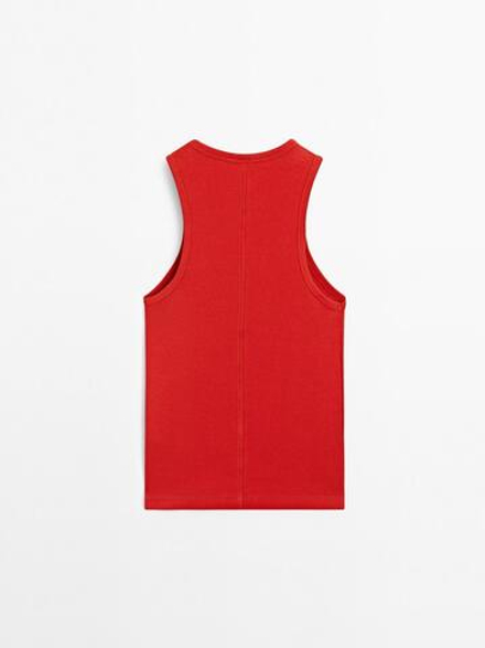 Massimo Dutti Топ из смесового хлопка с горловиной халтер, красный