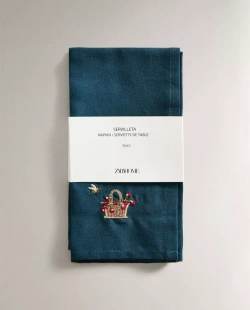 ZARA HOME ХЛОПКОВАЯ САЛФЕТКА С ВЫШИВКОЙ (НАБОР ИЗ 2 ШТ.), СИНИЙ