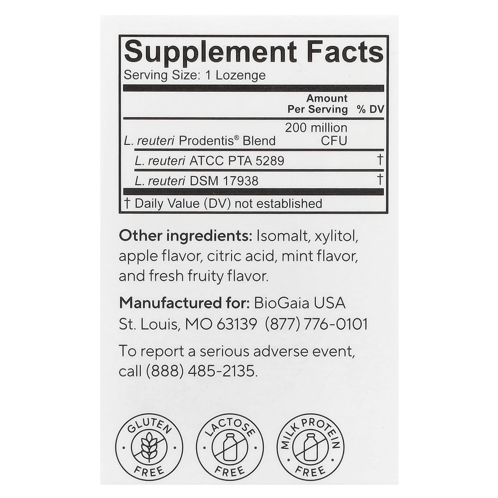 BioGaia, Prodentis®, пробиотик для здоровья полости рта, яблоко, 30 пастилок