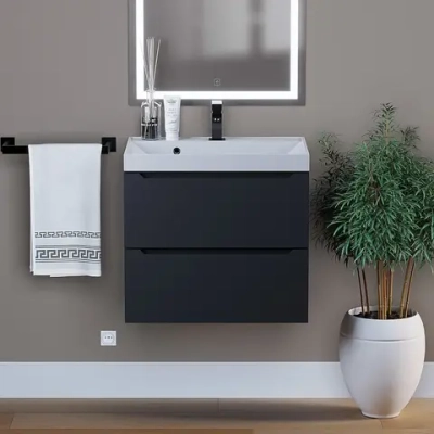 Тумба с раковиной Uperwood Tanos 60 см, подвесная, матовая, черная