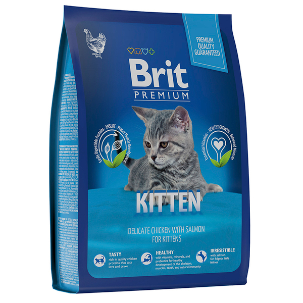 Сухой корм Brit Premium Cat Kitten с курицей, для котят 2 кг 06.2025