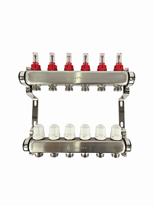 Коллекторная группа с расходомерами САРМАТ 1"x3/4" 6 вых. нерж SS2000 (CN)