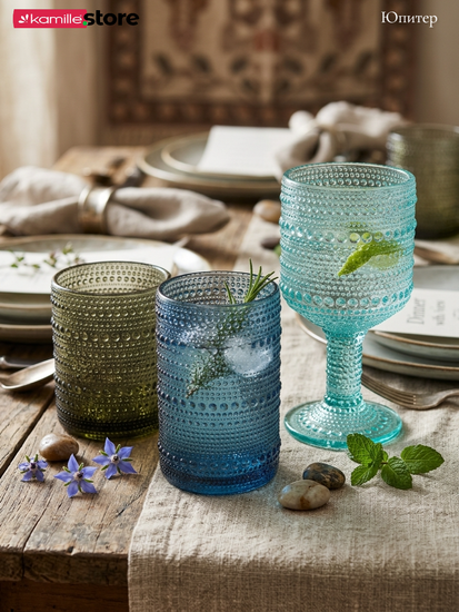 Набор стаканов 300 мл. 6 шт., стекло с фактурным орнаментом, коллекция Юпитер