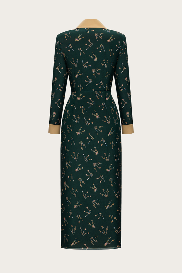 Платье из шелка с авторским принтом и отложным воротником