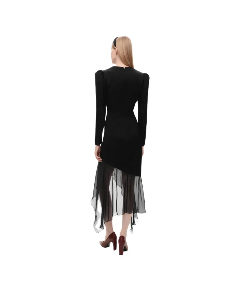 Orlene, платье миди из черной вискозы и шифона