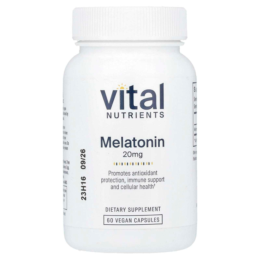 Vital Nutrients, Мелатонин, 20 мг, 60 веганских капсул