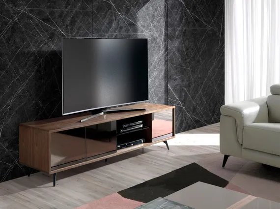 Тумба под телевизор 3223/1403-F-180 из орехового дерева и черного зеркального стекла